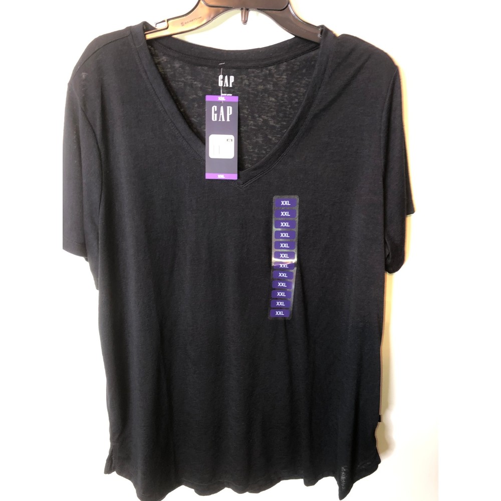 NWT GAP Short Sleeve V-Neck Tee Ladies True Black Plus Size XXL 2XL